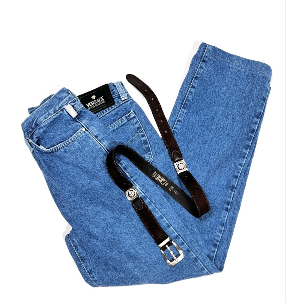 Versace Couture Womabs Jeans Blue Straight Leg Jeans Size 28 42 White Stitch